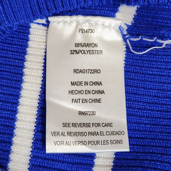 Almost Famous Ribbed Midi Dress Women's Large Cobalt Blue White Stripe Bodycon - Picture 7 of 11